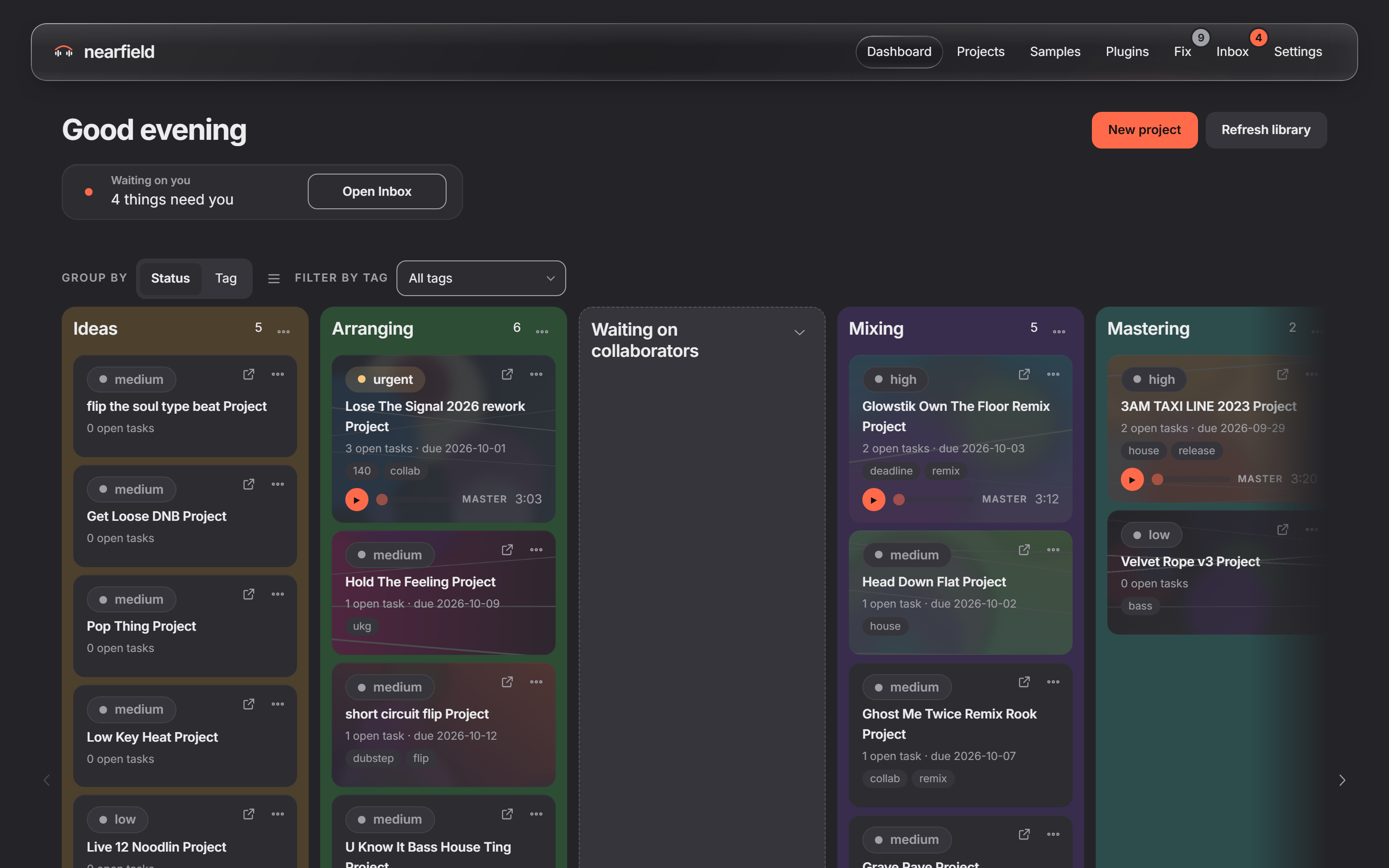 The Nearfield dashboard: every project on one board