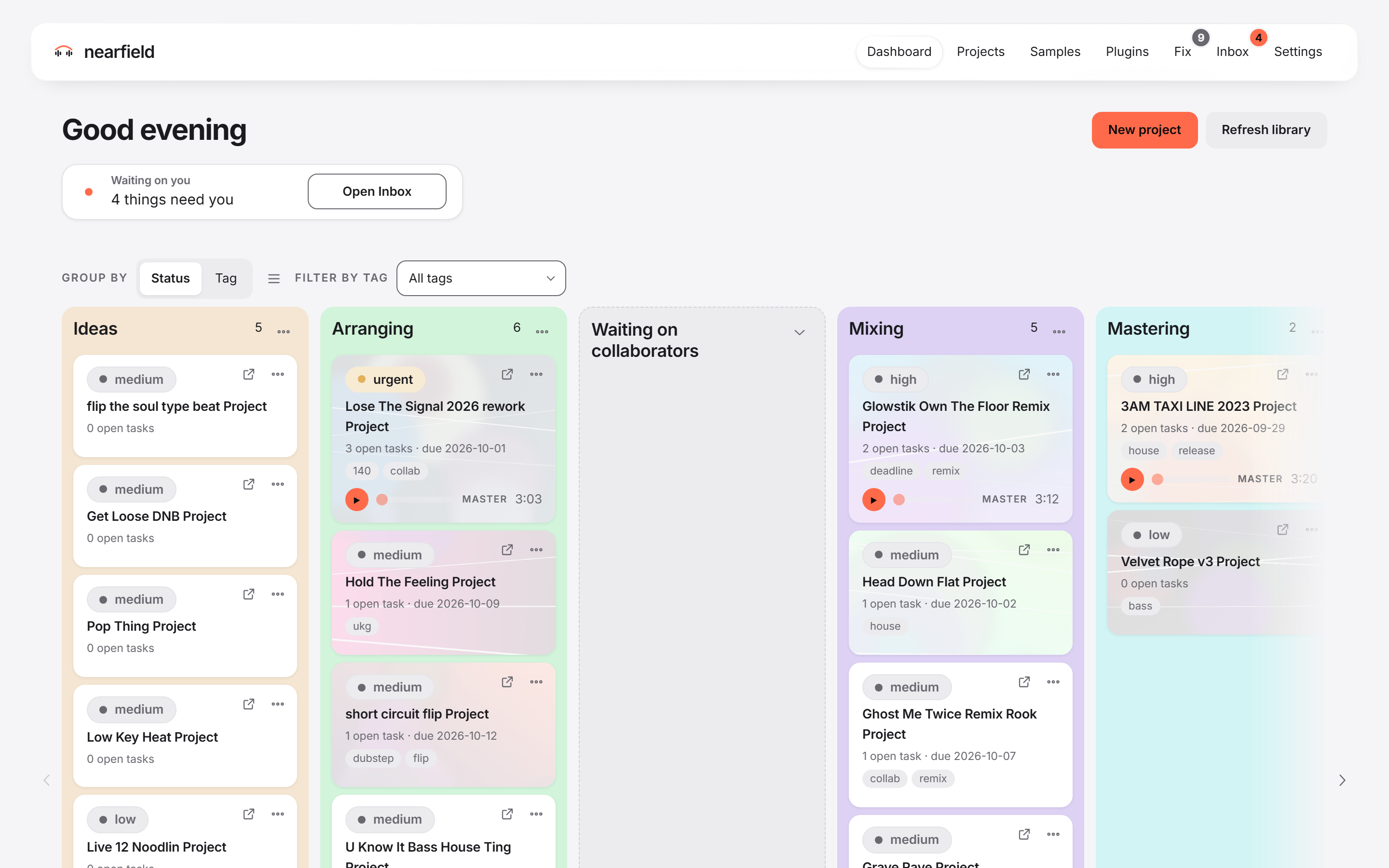 The Nearfield dashboard: every project on one board